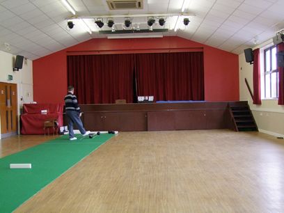 Main Hall viewd from entrance, setting up for shortmat bowls